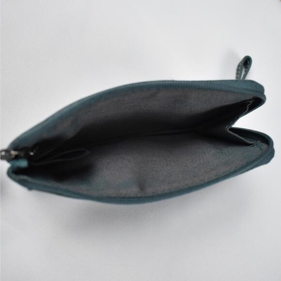 Fossil ID card holder wallet coin purse zip pouch keychain blue floral leather - Picture 4 of 6